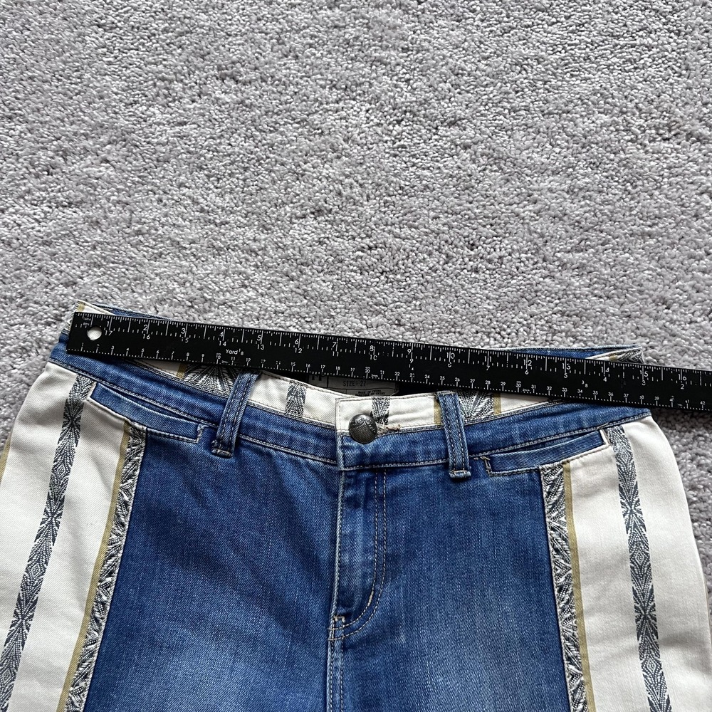 Free People Danica Boho Stripe Flare Jeans Womens 27 Blue Mid Rise‎ Raw Hem - Picture 10 of 16